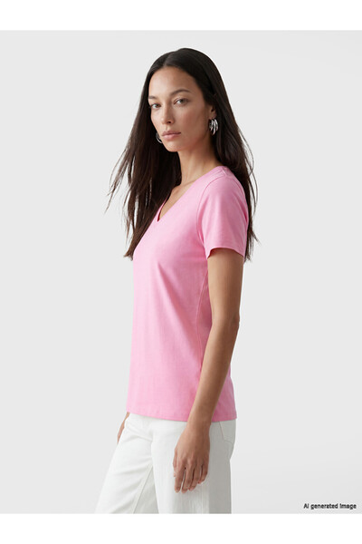 LC Waikiki Lcw Everyday Pink V-Neck Women's T-Shirt