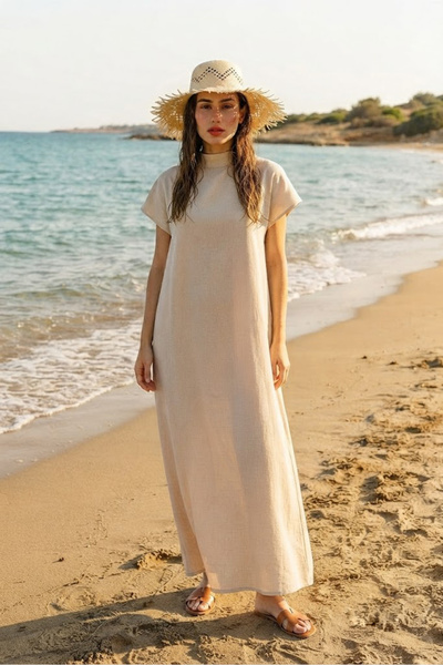 Marina Swimwear قبعة من القش واسعة باللون البيج مع تفاصيل من الشرائط المزخرفة...