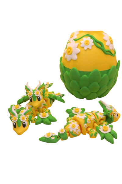 Eva Prints Set Ou Primavara cu Mini Dragon Articulat Floral, Figurina Printata 3D in Romania, Cadou Fantasy, Colectie Natura