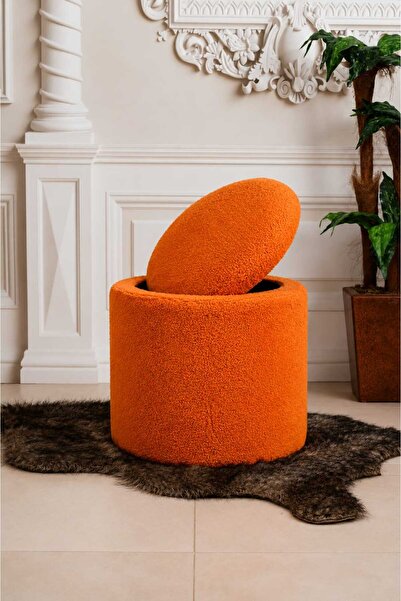 PufyHome Dublin Etna Nil Peluş Krem Çok Amaçlı Dekoratif Pufkoltuk