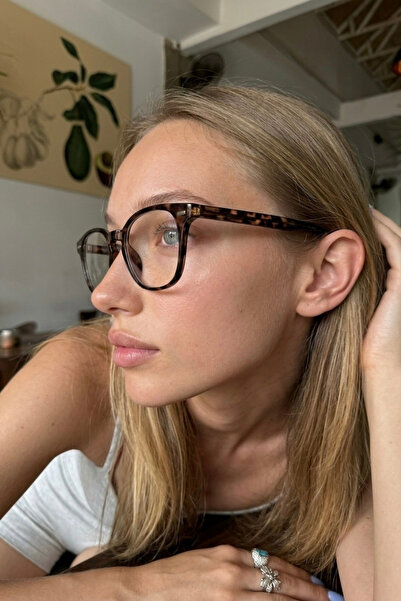 Chunky Frame Havana Leopar Çerçeveli Retro Mavi Işık Korumalı Ultra Hafif Kadın Blue Block Gözlüğü