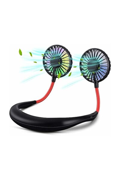 QttvbTna Ventilator portabil de gât, QttvbTna, LED, 3 viteze, negru cu roșu, ...