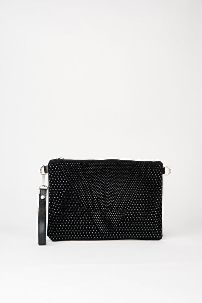 Vivaq Women's Black Stone Suede Portfolio Handbag and Clutch Bag with Ankle S...