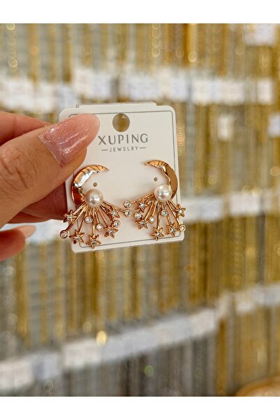 SU PERİSİ TAKI BİJUTERİ Xuping Non-Fade Rose Gold Pearl Moon Star Earrings