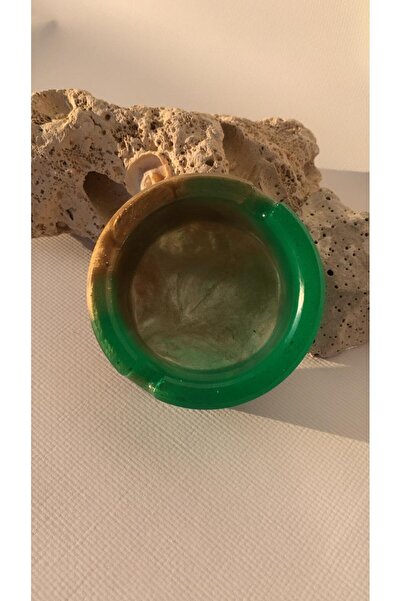 MISS GOLDEN Bright Grass Green and Gold Colored Round Shaped Decorative Ash T...