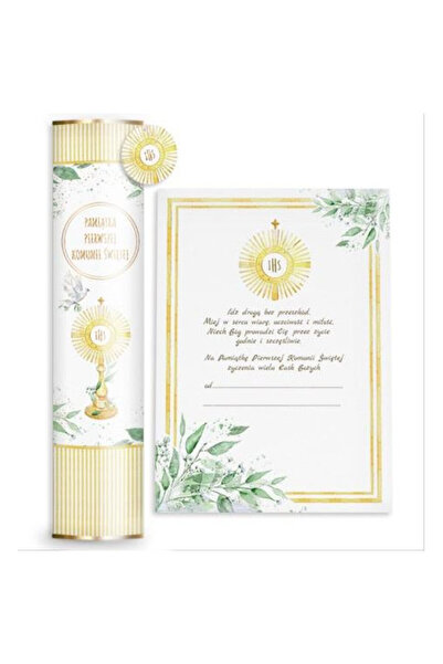 OEM Tubă de comuniune Henry Porumbel cu hostie 25 cm cu felicitare A4