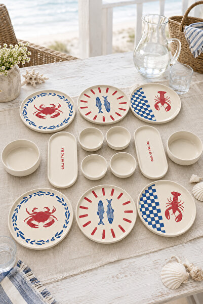Papart Coastal14 Parça Seramik Kahvaltı ve Yemek Sunum Takımı – 6 Kişilik Den...