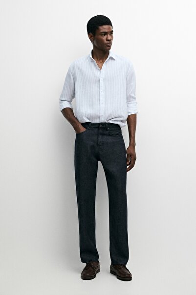 Massimo Dutti Ekstra ince %100 keten çizgili gömlek