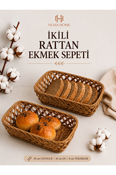 NUHA 2’li rattan ekmek sepeti