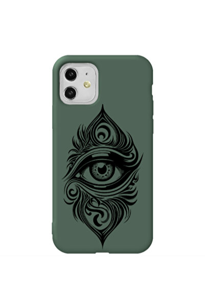 Other Apple iPhone 11 Eye patterned drawing Dark Green Colored Silicone TPU Θήκη
