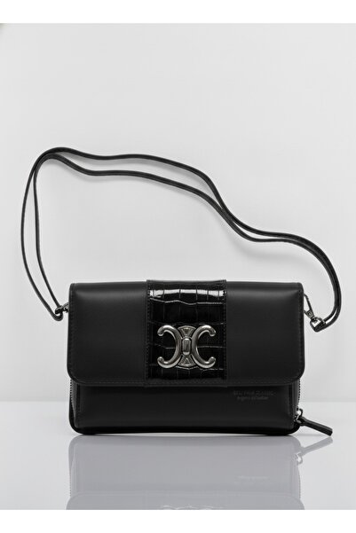 SilviaRosa Geanta Portofel Crossbody Dama Piele Ecologica 20x12x5cm Croco Negru