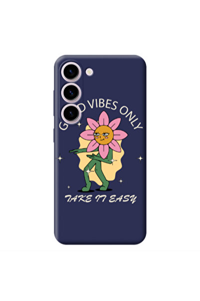 Other Samsung S23 Good Vibes Only Dark Grey Colored Silicone TPU Θήκη