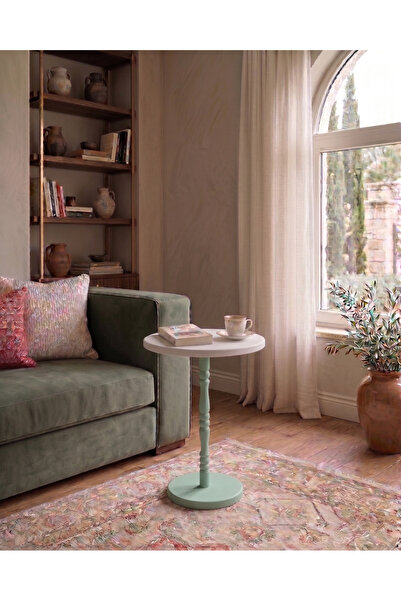 DUDECOR Yan Sehpa Modern Sehpa Tekli Sehpa Yeşil Sehpa Mint Yeşili Sehpa Ahşa...