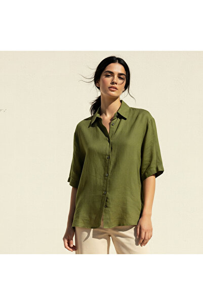 FAV Linen Blend Shirt with Short Sleeves