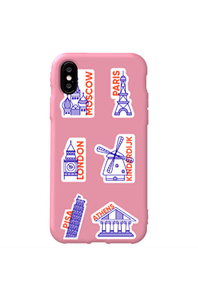 Other Apple iPhone Xs Pisa Athens Pink Colored Silicone TPU Θήκη