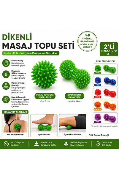 lawrenceshop 2'li Dikenli Masaj Topu Seti Yuvarlak ve Fıstık Masaj Topu Kas G...
