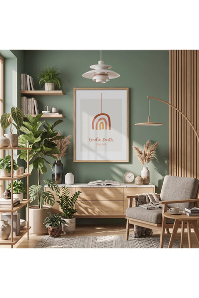 KOLAJTASARIM Tablou minimalist cu nume curcubeu, cu ramă din lemn natural, do...