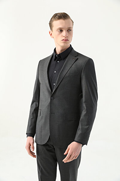 Damat Slim Fit Antrasit Düz Superfine Wool Takim Elbise