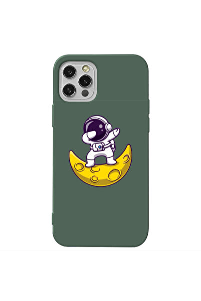 Other Apple iPhone 12 Pro Astronaut on the moon Dark Green Colored Silicone T...