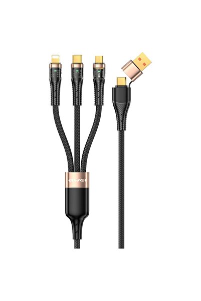 AWEI CL-228 Cablu USB-C la USB-C/Lightning/Micro USB 100W 1.5m Negru