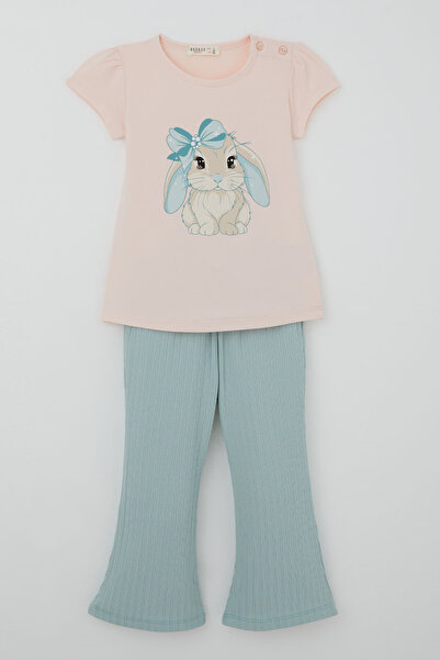 Breeze Girl's Tights Set with Cute Bow and Rabbit Print, Ages 1.5-5, Powder