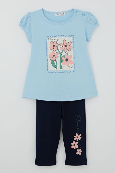 Breeze Girl's Capri Tights Set with Embossed Floral Print, 2-6 Years, Light Blue