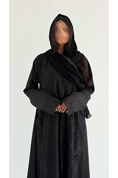 AYA Mw2115 - Jacquard Abaya with Straight Cut and Lace Detail Fashionable