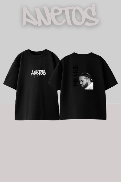 Anetos Μαύρο μπλουζάκι Drake_20 με στάμπα σχεδίου Unisex Oversize