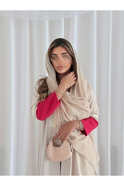 AYA Mwt5092 - Crepe Fabric Beige with Pink Sleeves