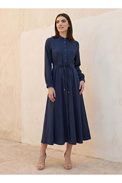 Iconic Midi Shirt Dress with Drawstring Waist
