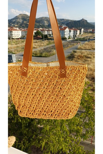 İlmek anne butik Örgü kadın omuz çantası Simli kağıt ip el yapımı çanta