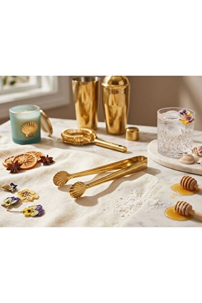 LOVYCO Gold Mussel Tip Sugar Tongs - Stainless Steel Stylish Presentation Ser...