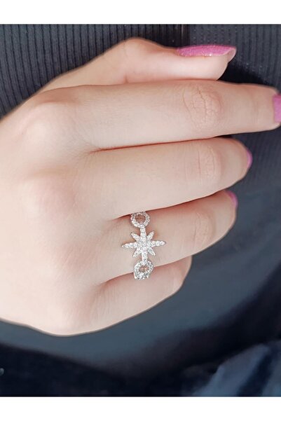 RP COMPANY Silver Color, Zircon Stone, "North Star" Adjustable Steel Ring