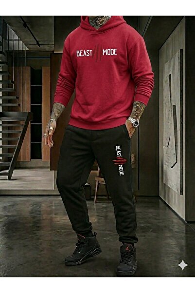 YK WEAR Unisex Beast Mode Printed Hooded Sweatshirt Tracksuit Set