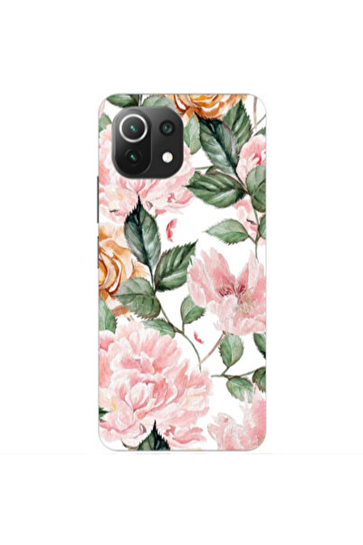 Other Xiaomi Mi 11 Lite Pink rose and laves Transparent Silicone TPU Θήκη