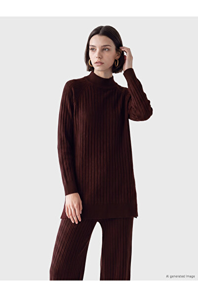 LC Waikiki Nevavm Lcw Modest Burgundy Knitwear Plain Loose & Baggy Women's Tu...