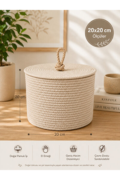 ÖRGÜM Coș 20x20 cm cu aspect de răchită, organizator decorativ lucrat manual,...