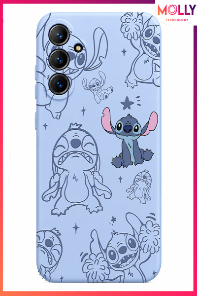 Molly SAMSUNG GALAXY A34 İçin Bebe Mavisi Stitch Tatlı Çılgınlık Desenli Sili...