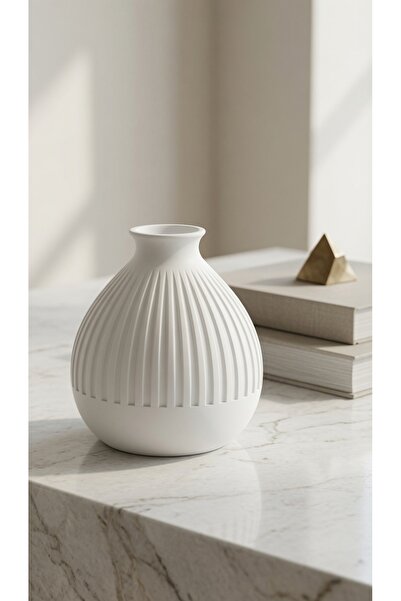 Furyon TECH Minimal Dikey Modern İskandinav Çizgili Küçük Dekoratif Vazo 9 cm