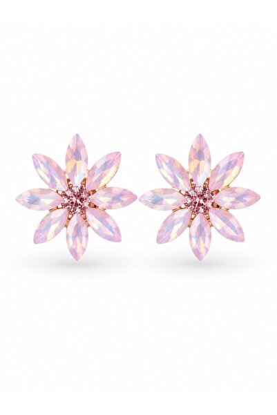 serelya Pink Color Crystal Stone Lotus Flower Model Women's Earrings