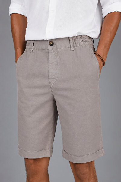 Bisse Mink Cotton Linen Elasticated Natural Bermuda Shorts