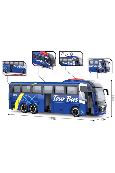 LENA Autobuz de jucarie 1:16, cu lumina si sunet, cu propulsie prin frictiune...