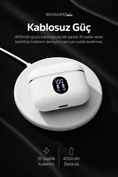 Tedinex Whoopee T2 PRO ANC+ENC Bluetooth 6.0 Kulak İçi Kulaklık 6 Mikrofon Kablosuz Şarj 35 Saat TWS Beyaz