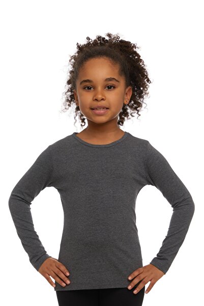LOVETTI Dark Gray Long Sleeve Girls' Basic Seasonal T-Shirt