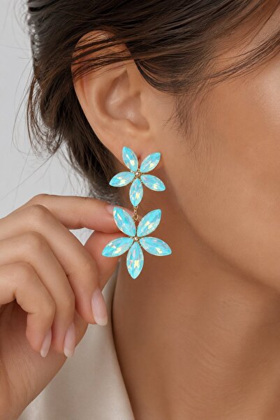 Clariss Ice Blue Crystal Flower Earrings
