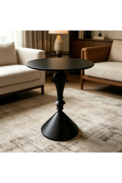 Shangxing Modern Round Pedestal Side Table（40*58cm）, Black Minimalist EndTabl...