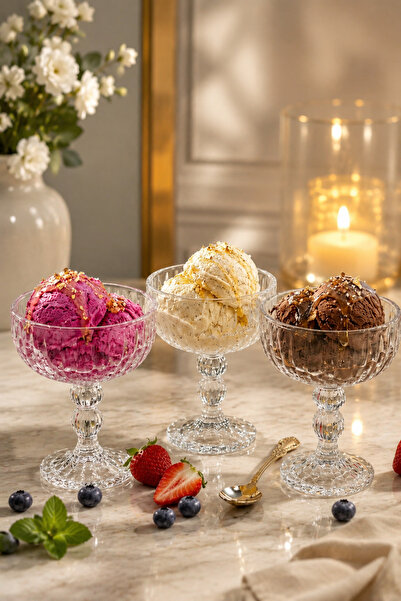 YzHome 3-Piece Glass Footed Magnolia Bowl, Dessert Serving Bowl, Ice Cream Bo...