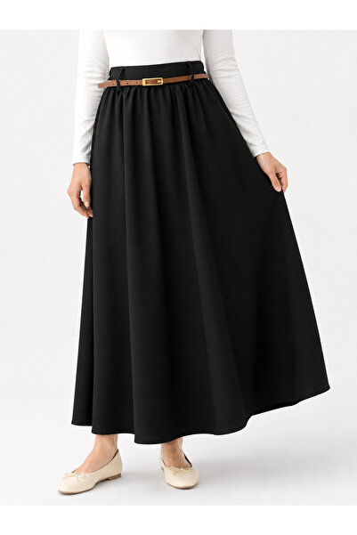 Foremia Drawstring Belt Detail Dubai Skirt-Black