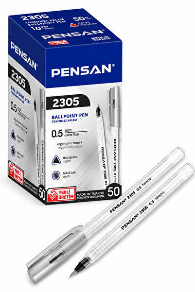 Pensan 2305 Üçgen Siyah Tükenmez Kalem 0.5 mm 50'li Kutu
