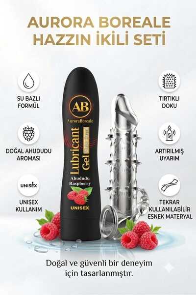 AuroraBoreale Premium Ahududu Aromalı Kayganlaştırıcı Tırtıklı Tekrar Kullanı...
